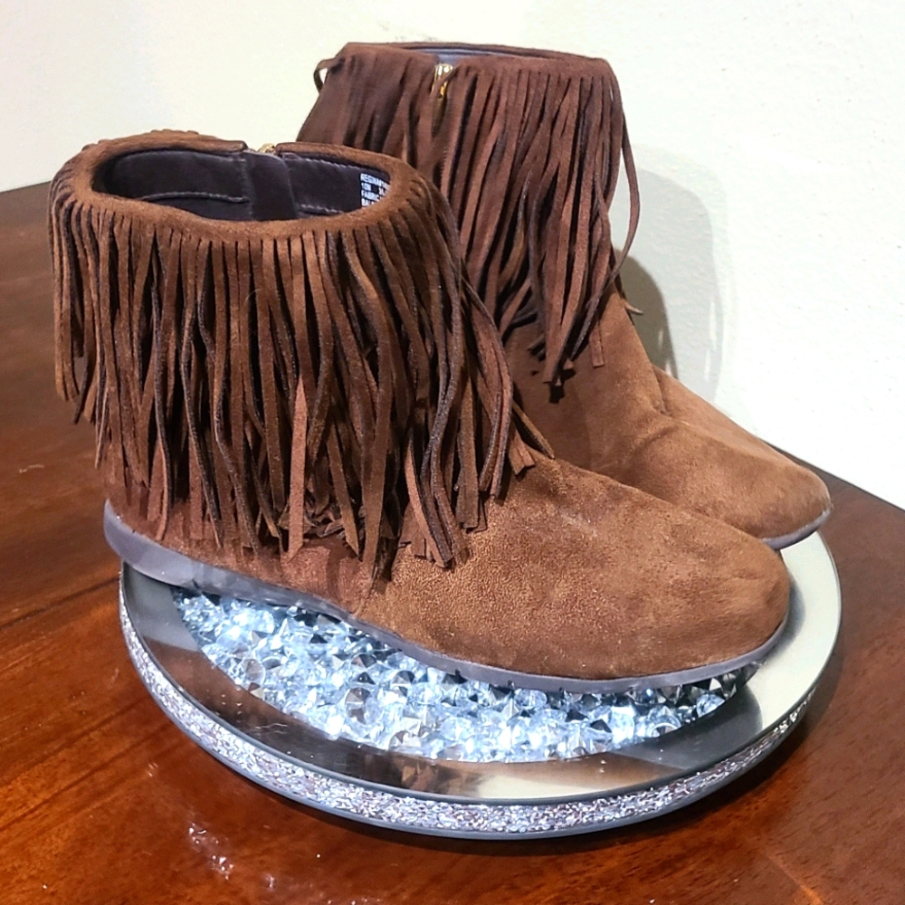 Brown fringe booties